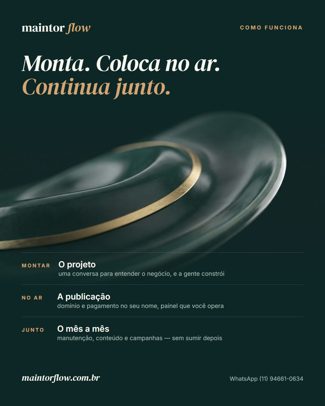 Post do feed da Maintor Flow: onda de cerâmica verde com fio de latão e os três passos, montar, no ar, junto
