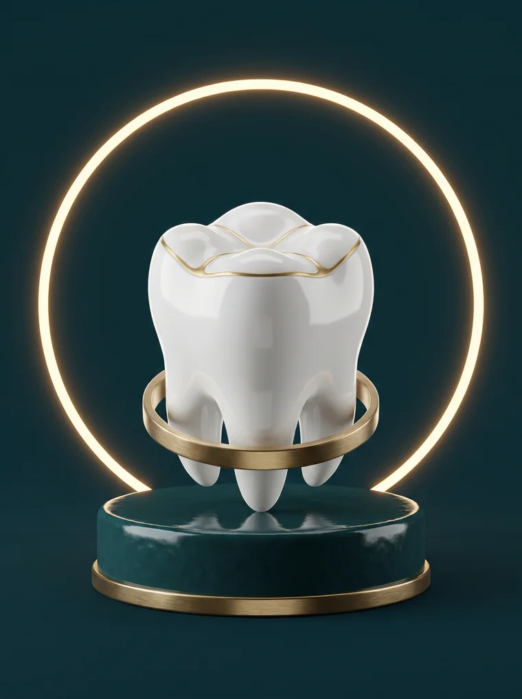Dente de cerâmica sobre um pedestal de latão, ilustração do SorrIA